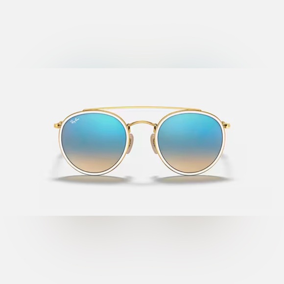 NWOT Ray-Ban Gold Frame Sunglasses with Blue Lenses - Picture 6 of 7